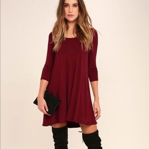 Lulu's Twirl Power Wine Red Swing Dress